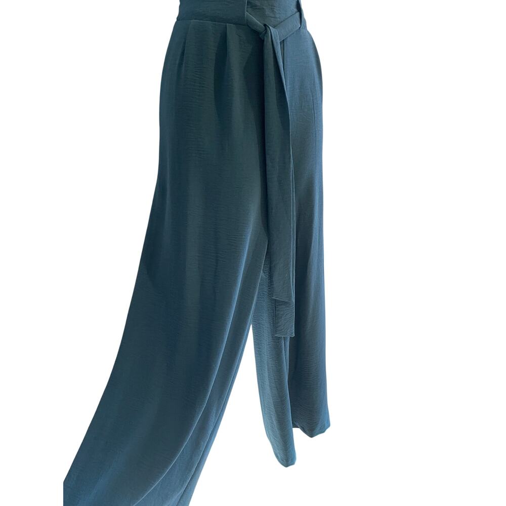 Blue Wide-Leg High-Waisted Tie-Front Pants – Size Large – Flowy Minimalist Chic